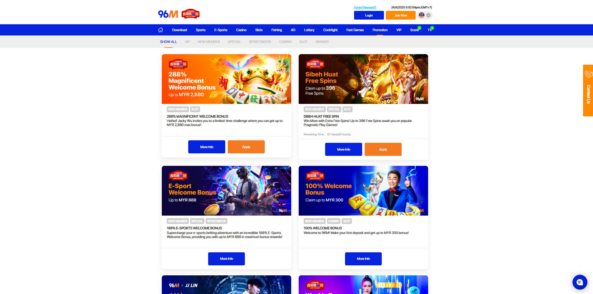 96M Live Casino Interface